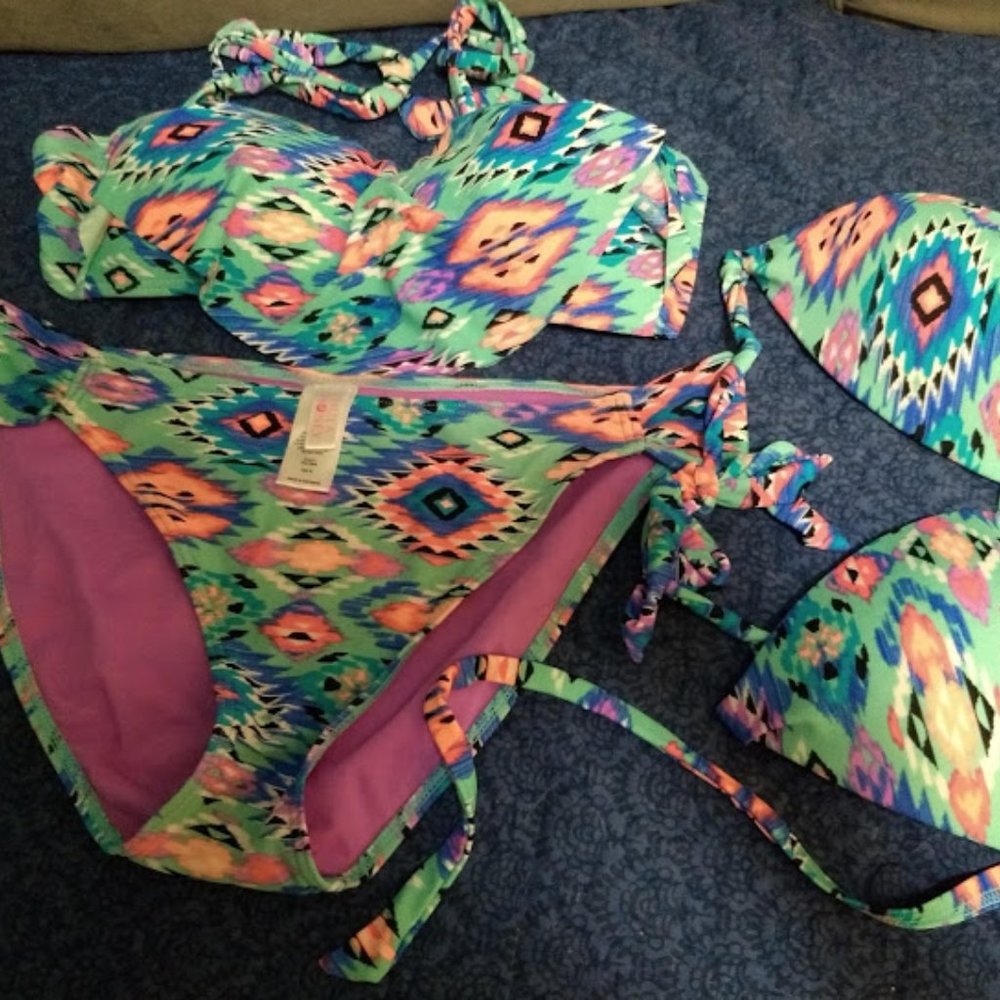 Hula Honey Bikini Set(2 tops,1 Bottom)Aztec/Tribal